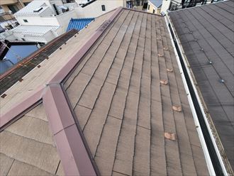 墨田区東向島にて日本ペイントのサーモアイSi(クールローズブラウン)を使用した屋根塗装工事を実施
