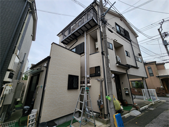 江戸川区北葛西にて日本ペイントのパーフェクトシリーズを使用した屋根塗装工事（ファインパーフェクトベスト・ブラウン）と外壁塗装工事（パーフェクトトップ・ND-280）を実施
