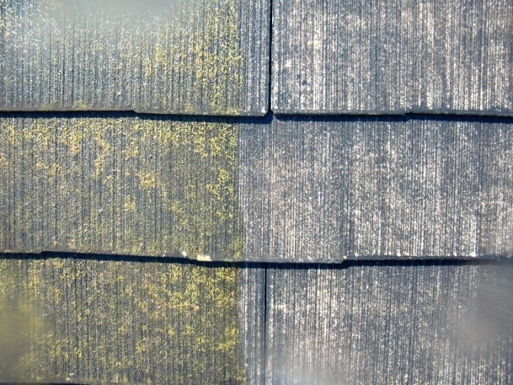 高圧洗浄を行った化粧スレートの使用前と使用後