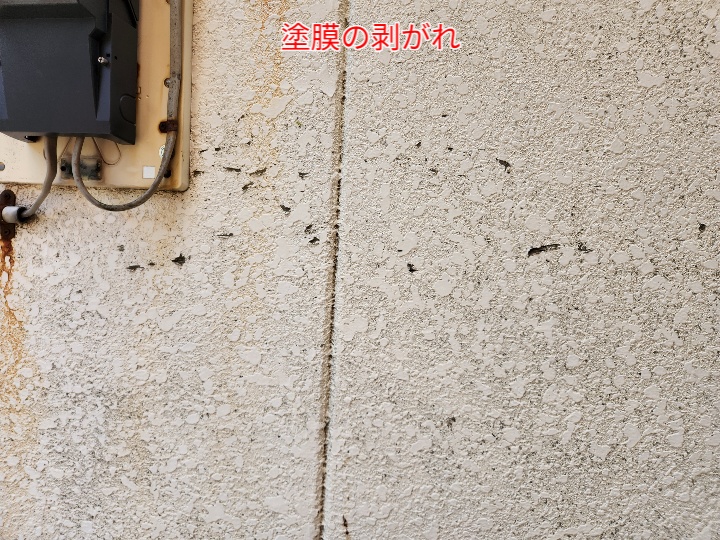 モルタル外壁の塗膜の剥がれ