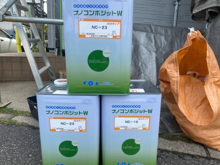 外壁塗装工事に水谷ペイントの超低汚染塗料「ナノコンポジットW」を使用