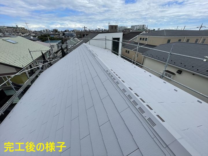 世田谷区祖師谷でスレート屋根の色褪せと苔を確認しダンネストで屋根塗装を行った施工