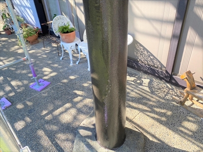 多摩市桜ケ丘で鉄部とひび割れた柱の塗装工事