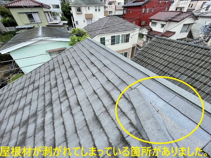 屋根材が剥がれてしまっている箇所がありました。