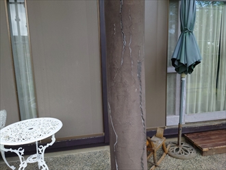 多摩市桜ケ丘で鉄部とひび割れた柱の塗装工事