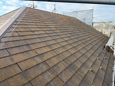 調布市飛田給で苔が繁殖した屋根を一新！スレート屋根塗装に次世代断熱塗料ダンネストを使用した施工事例