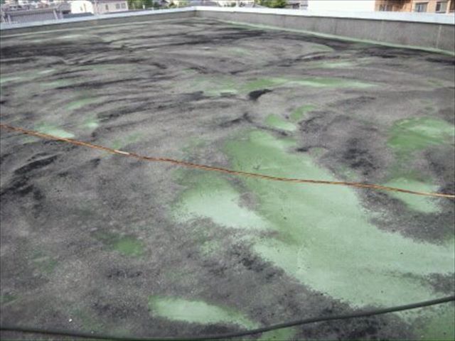 名古屋市港区のベランダ防水層が剥離して下地コンクリートが露出した状態