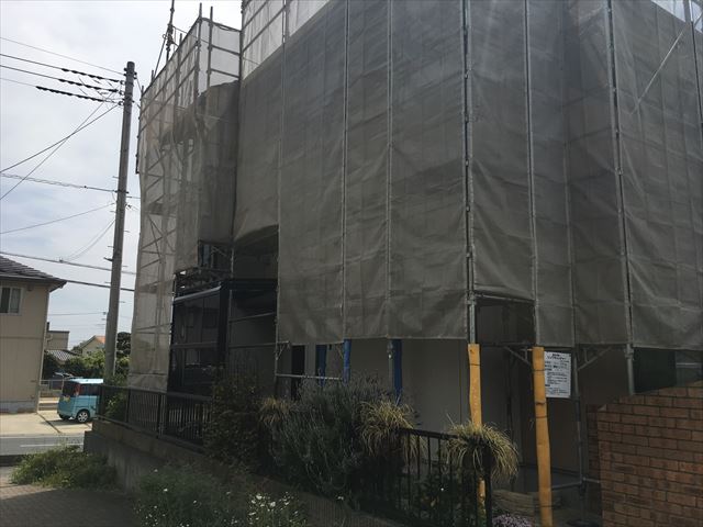 日立市、窯業系サイデイング塗装、塗装前高圧洗浄作業
