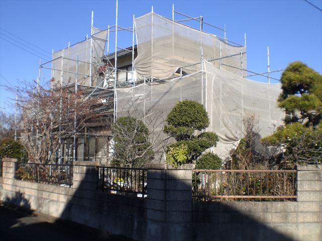 常陸太田市真弓町の外壁と附帯部塗装工事の現場