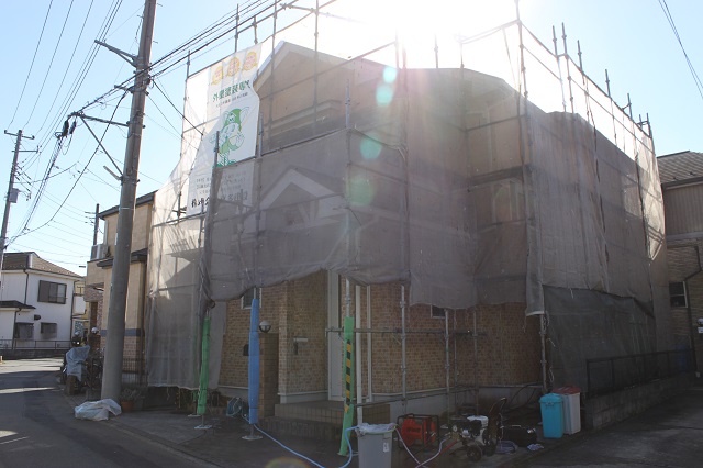 狭山市上奥富 外壁塗装用メッシュシート