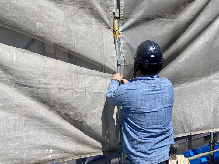 メッシュシート設置の様子