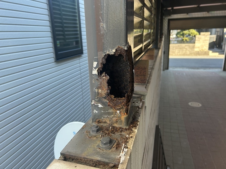 習志野市香澄で支柱の腐食、溶接補強と塗装工事を行いました（税込み90,000円）