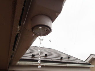 大網白里市みずほ台にてサイディング外壁調査、雨樋の破損が原因で外壁に藻が繁殖