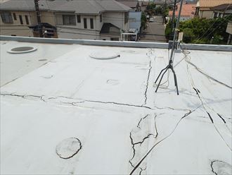 市原市の陸屋根造り建物、防水の劣化による雨漏り