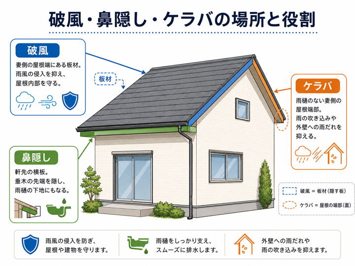 破風・鼻隠し・ケラバとは?それぞれの場所と建物を守る役割