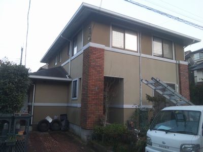 佐倉市染井野　リシン壁　塗り分け塗装