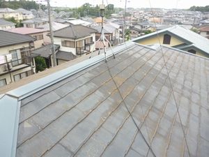 スレート屋根の葺き替え　モルタル壁の塗装　四街道市大日