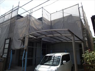 佐倉市の屋根・外壁塗装工事、仮設足場・養生の設置