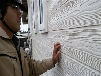 富津市の外壁塗装調査塗膜剥離と苔の発生