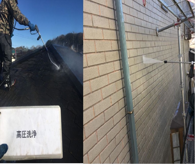 神栖市で、塗装前に水洗いや塗装前のコーキングや補修を行いました。
