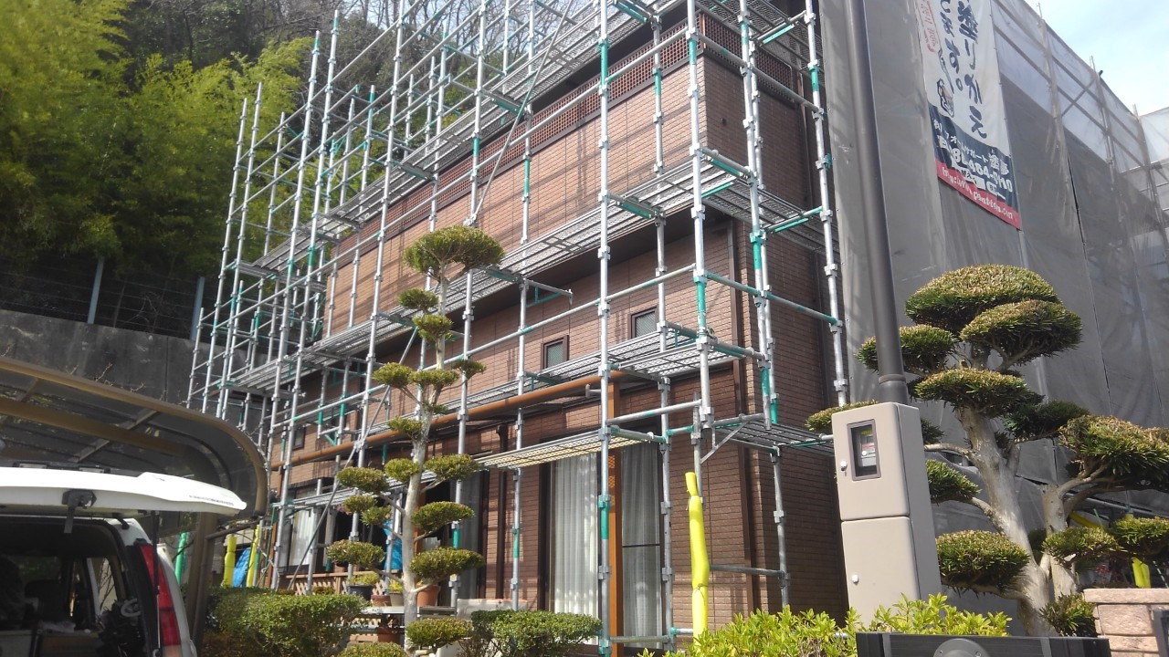 岡山市北区原　屋根フッ素樹脂　外壁無機クリヤー　各パーツ塗装