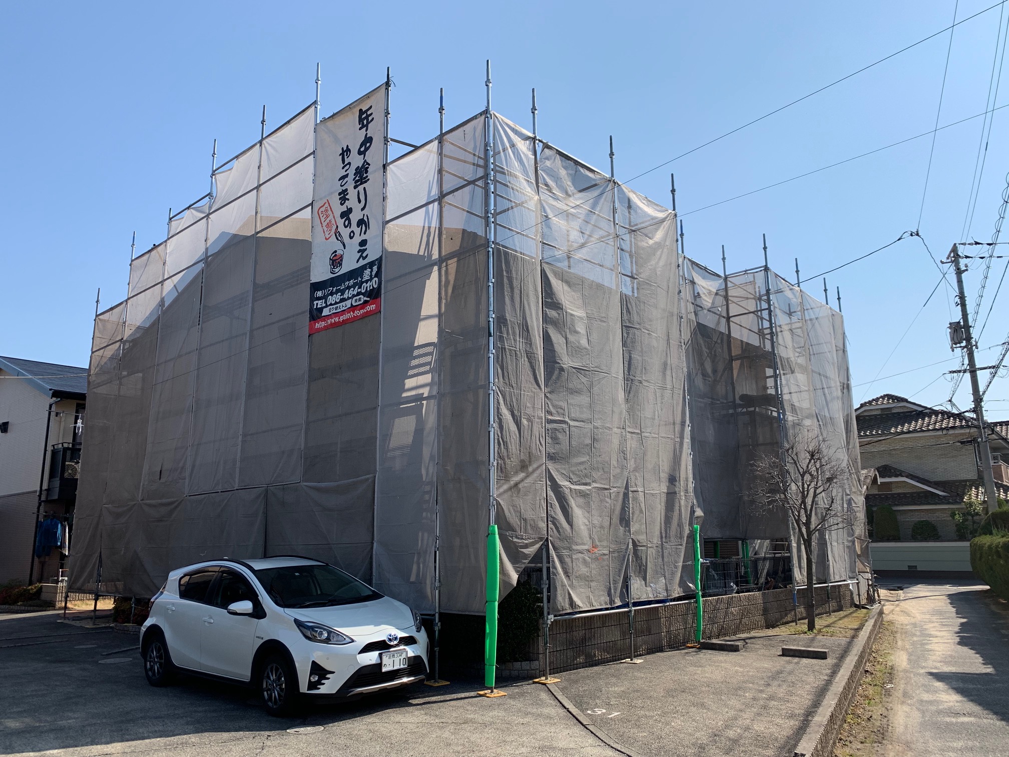 倉敷市四十瀬　アパート塗装　屋根無機塗料　外壁シリコン塗装