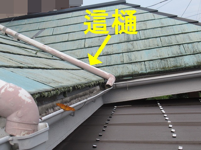 笛吹市で竪樋・這樋の交換（雨樋交換）を行う様子