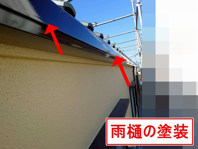 西八代郡市川三郷町で雨樋（軒樋・集水器・竪樋）の塗装を行う様子