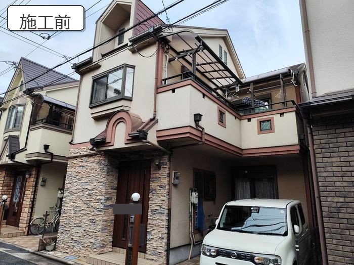 【八尾市】初めての外壁塗装でベージュ×ブラウンをホワイト×グリーンへ一新！フッ素塗料で長期保護