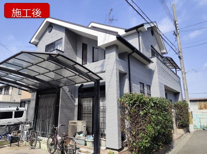 【松原市大堀】築25年・初めての外壁塗装で爽やかなグレーに仕上げ