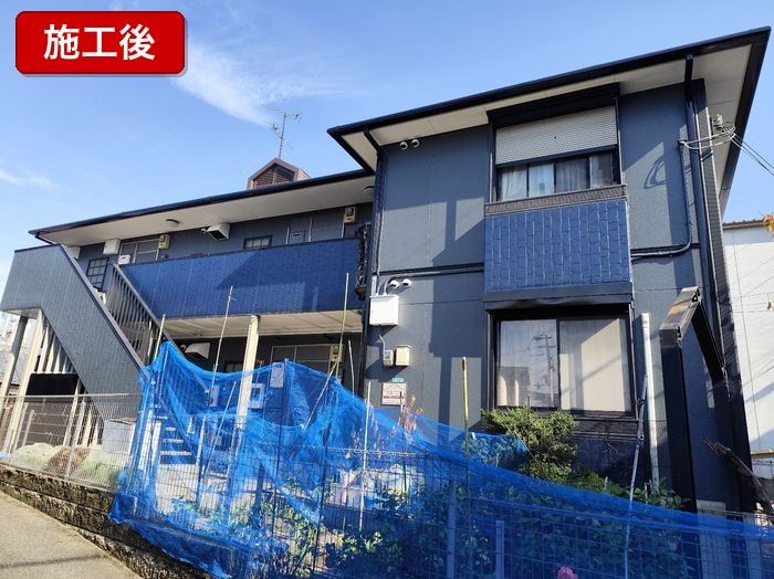 大阪市平野区 アパート 外壁・屋根塗装 施工完了後の全景