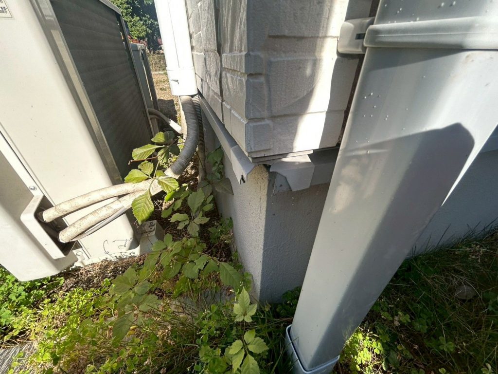 建物脇の配管と雑草