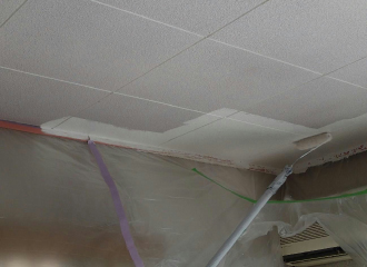柄の長いローラーで天井を塗布する写真1