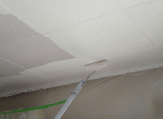 柄の長いローラーで天井を塗布する写真2