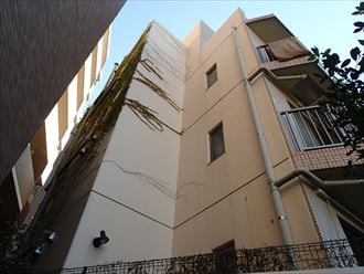 渋谷区富ヶ谷にて築10年が経過するRC造マンションの外壁塗装工事(ファインコートシリコン)を実施