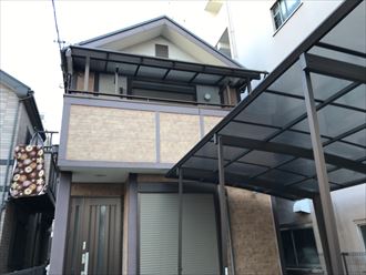墨田区本所にて屋根工事の足場を有効活用し外壁塗装(パーフェクトトップ：12-70L・15-92B)メンテナンスを実施