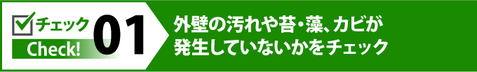 外壁の汚れや苔、藻、カビが発生していないかをチェック