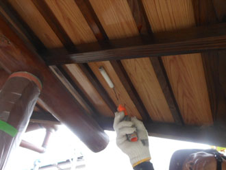 千葉県千葉市中央区　細部塗装　軒天塗装　木目調　クリアー塗装