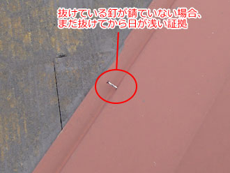 千葉県千葉市稲毛区　屋根点検　棟板金　浮いている釘が錆びていない