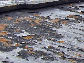 千葉市緑区　屋根塗装　外壁塗装　バルコニー防水　屋根点検　塗膜の剥がれた箇所に苔が発生