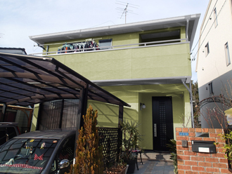 千葉県君津市　外壁塗装　屋根塗装　カラーシミュレーション　単色薄いグリーン