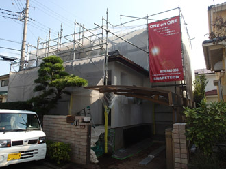 千葉県四街道市　外壁塗装　足場の架設