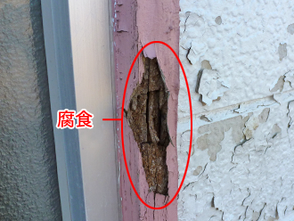 千葉県木更津市　3号棟外壁点検　窓枠の木部の腐食