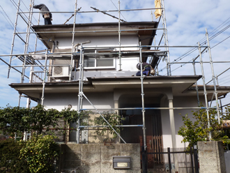 千葉県木更津市　外壁塗装　屋根カバー工法　足場架設