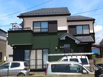 千葉県習志野市　外壁塗装　屋根塗装　カラーシミュレーション　緑と白のツートン