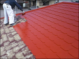 袖ケ浦市　屋根塗装　中塗り　ヤネフレッシュシリコン