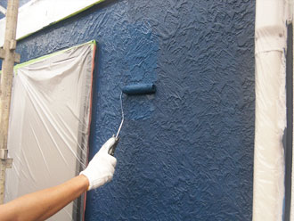 東京都立川市　外壁塗装　ナノコンポジットW　上塗り　濃い青部分