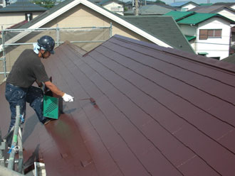 神奈川県厚木市　屋根塗装　上塗り　サーモアイSi
